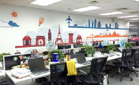 巴塘教你设计办公室墙绘的方法。